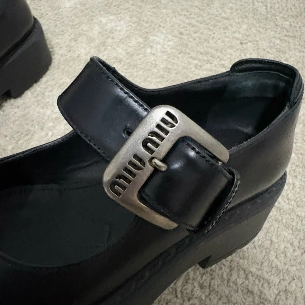 Miu Miu Black Platform Mary Jane Shoes with Buckle - Women's - Picture 3 of 6